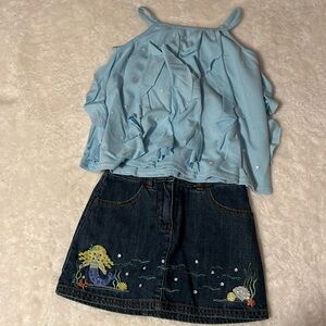 Like new Gymboree mermaid outfit tank denim jean skirt skort 4